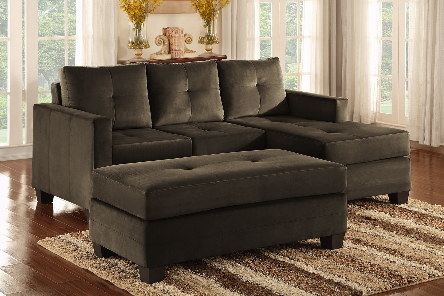 Gai Reversible  Sectional Microfiber Fabric  Sofa w   - Coffee