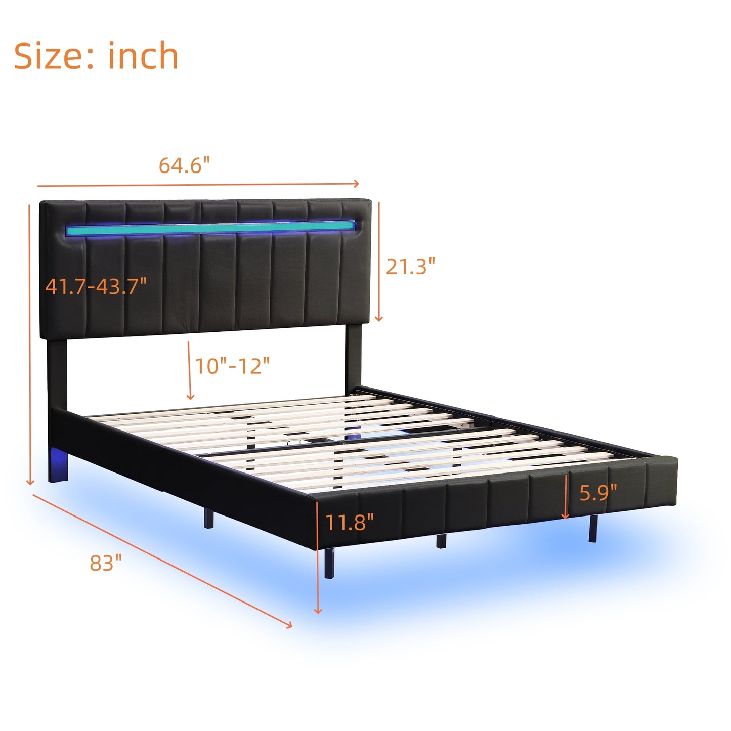 Marc II Queen Size Floating Bed Frame with LED - Black