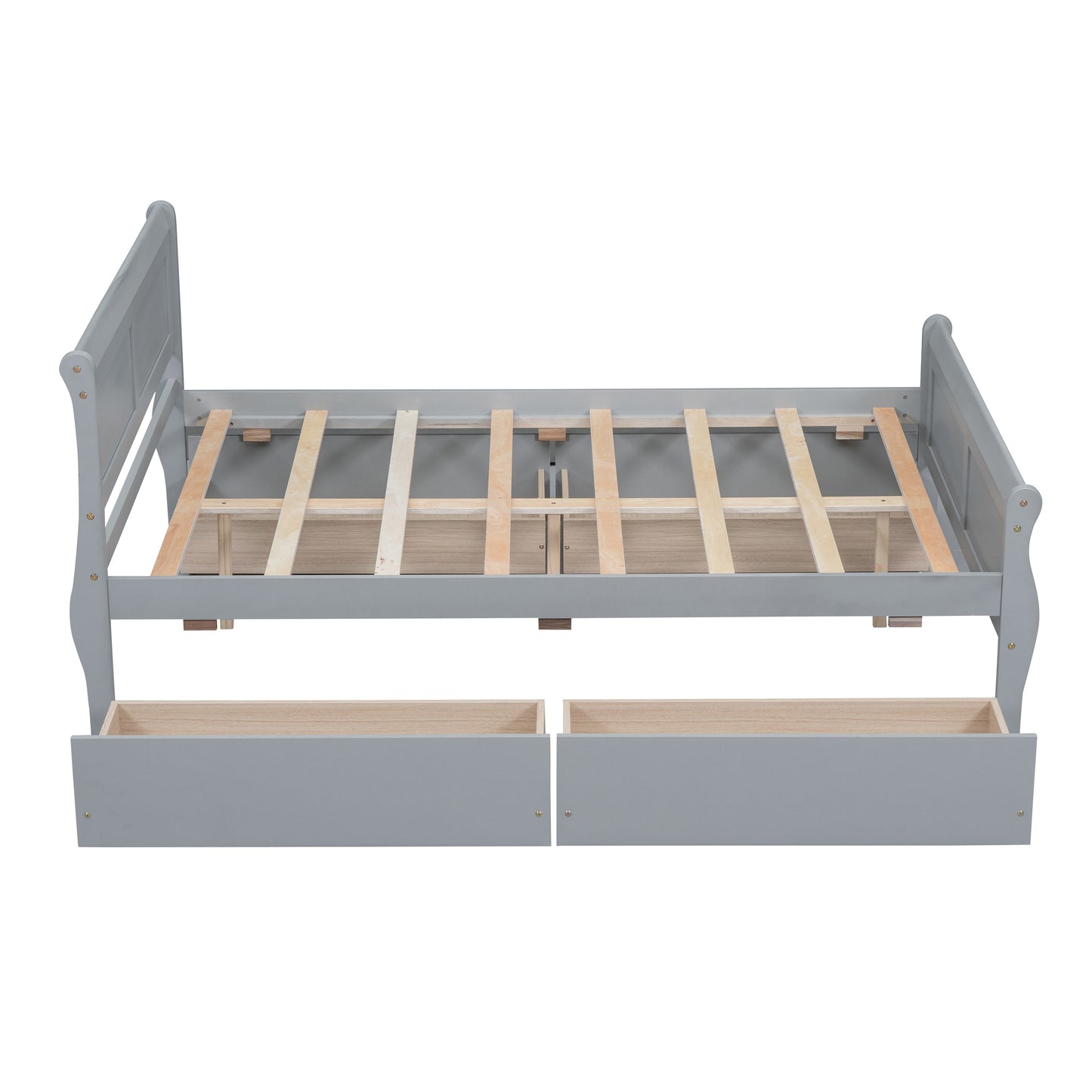 Meg Full Size Wood Platform Bed with 4 Drawers - Gray