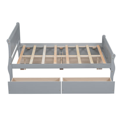 Meg Full Size Wood Platform Bed with 4 Drawers - Gray