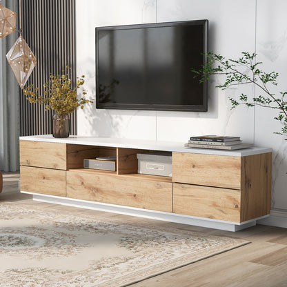 Dena Modern TV stand with Door Rebound Device - Natural+White