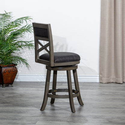 Counter Height X-Back Swivel Stool, Weathered Gray Finish, Charcoal Fabric Seat