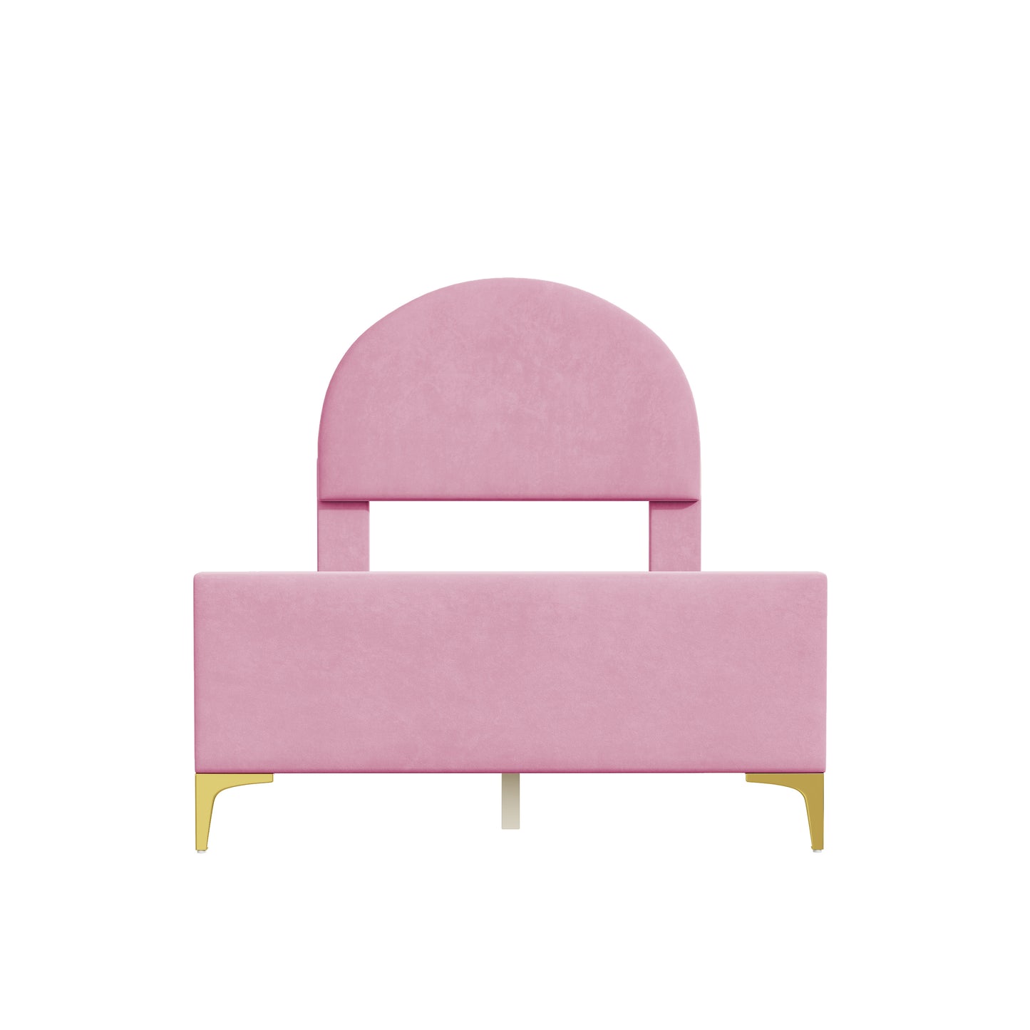 Lynn Twin Size Velvet Platform Bed w Mental Legs - Pink