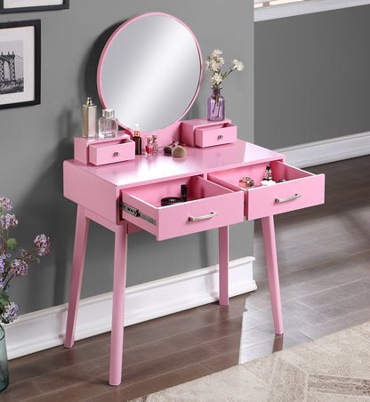 Liannon Wood Vanity and Stool Set - Pink