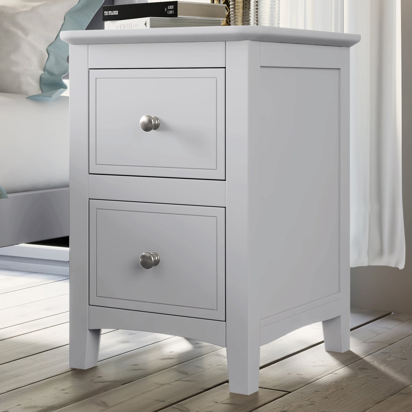 New Port 2 Drawers Solid Wood Nightstand End Table - White