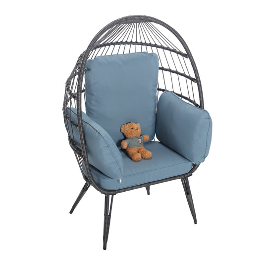 Mora Egg Wicker Outdoor Indoor Basket Chair - Blue