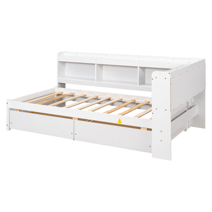 Parker Twin Size Daybed with Bookcases -Drawers - White