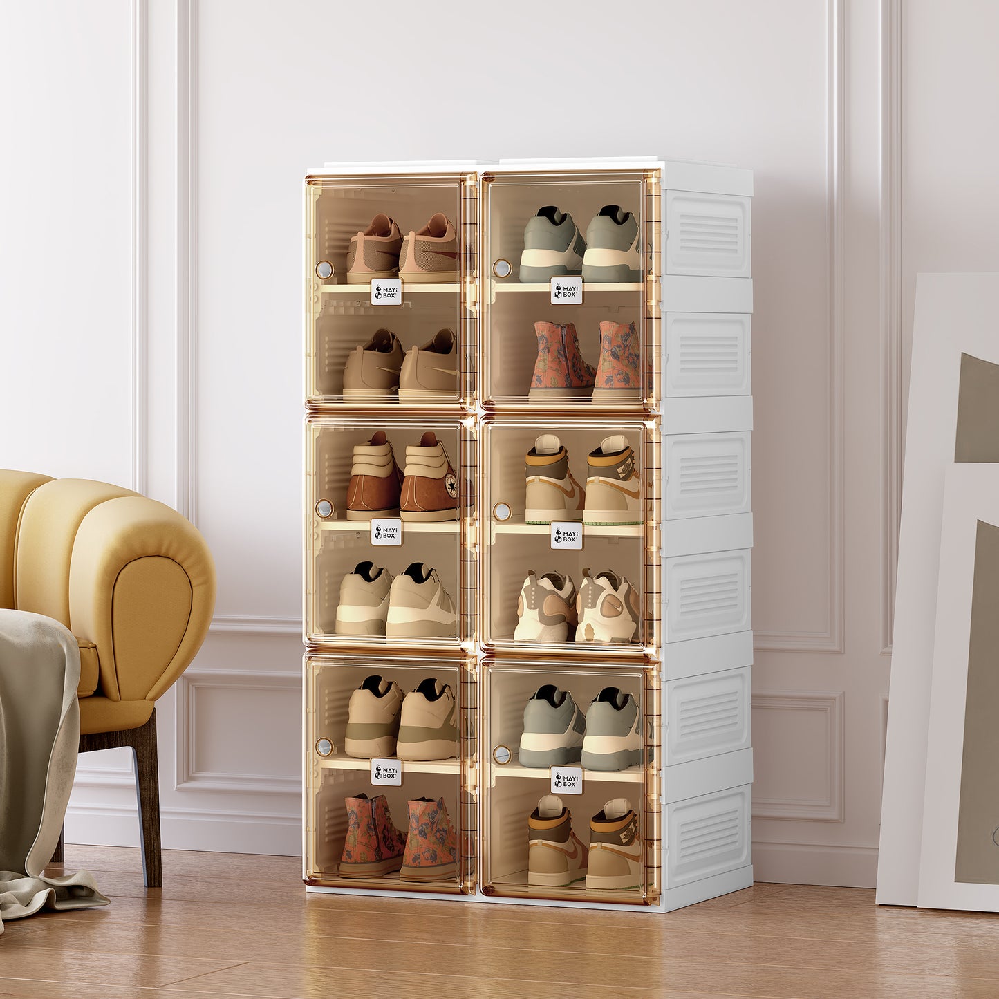 NUS Portable Shoe cabinet -  Brown+White