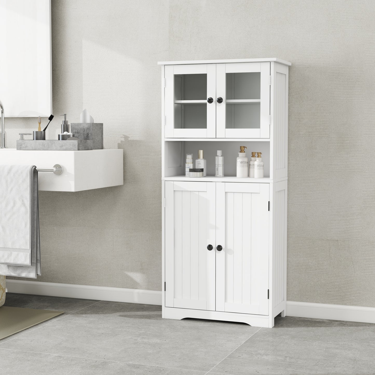 Myra II Storage Cabinet with Glass Doors - White