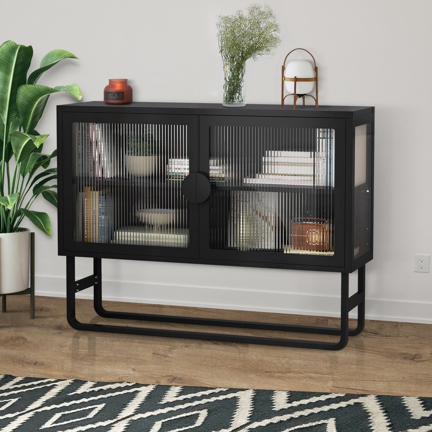 Tempered Glass Cabinet Credenza - Black