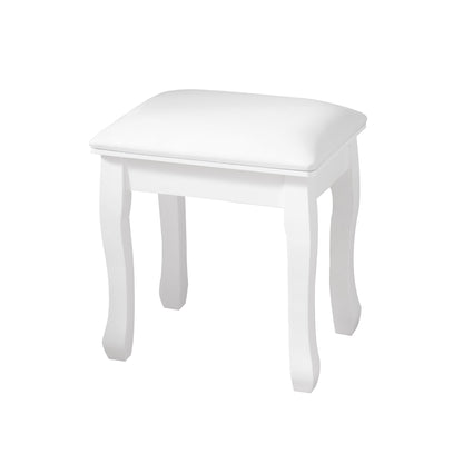 Vanity Stool Padded Makeup Chair Bench with Solid Wood Legs - White