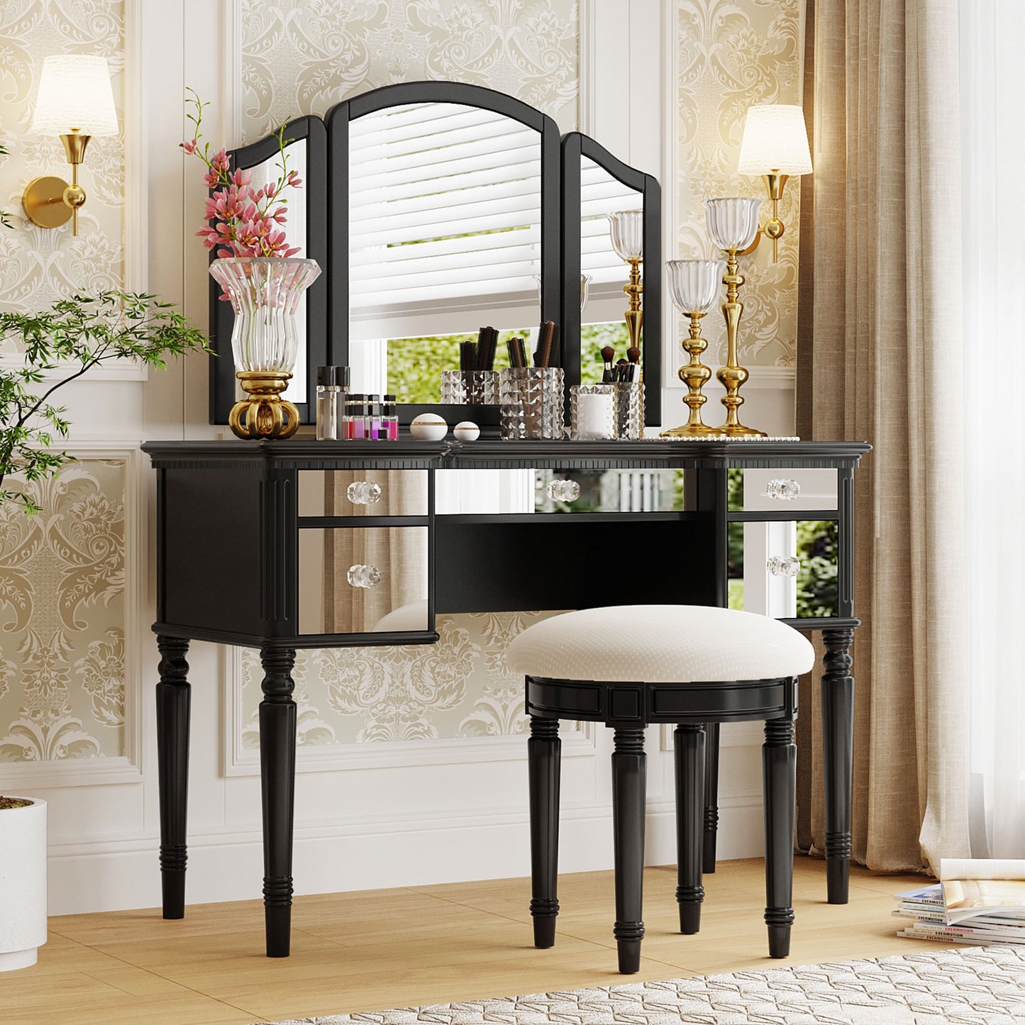 Hannah Makeup Vanity Set for Bedroom - Black