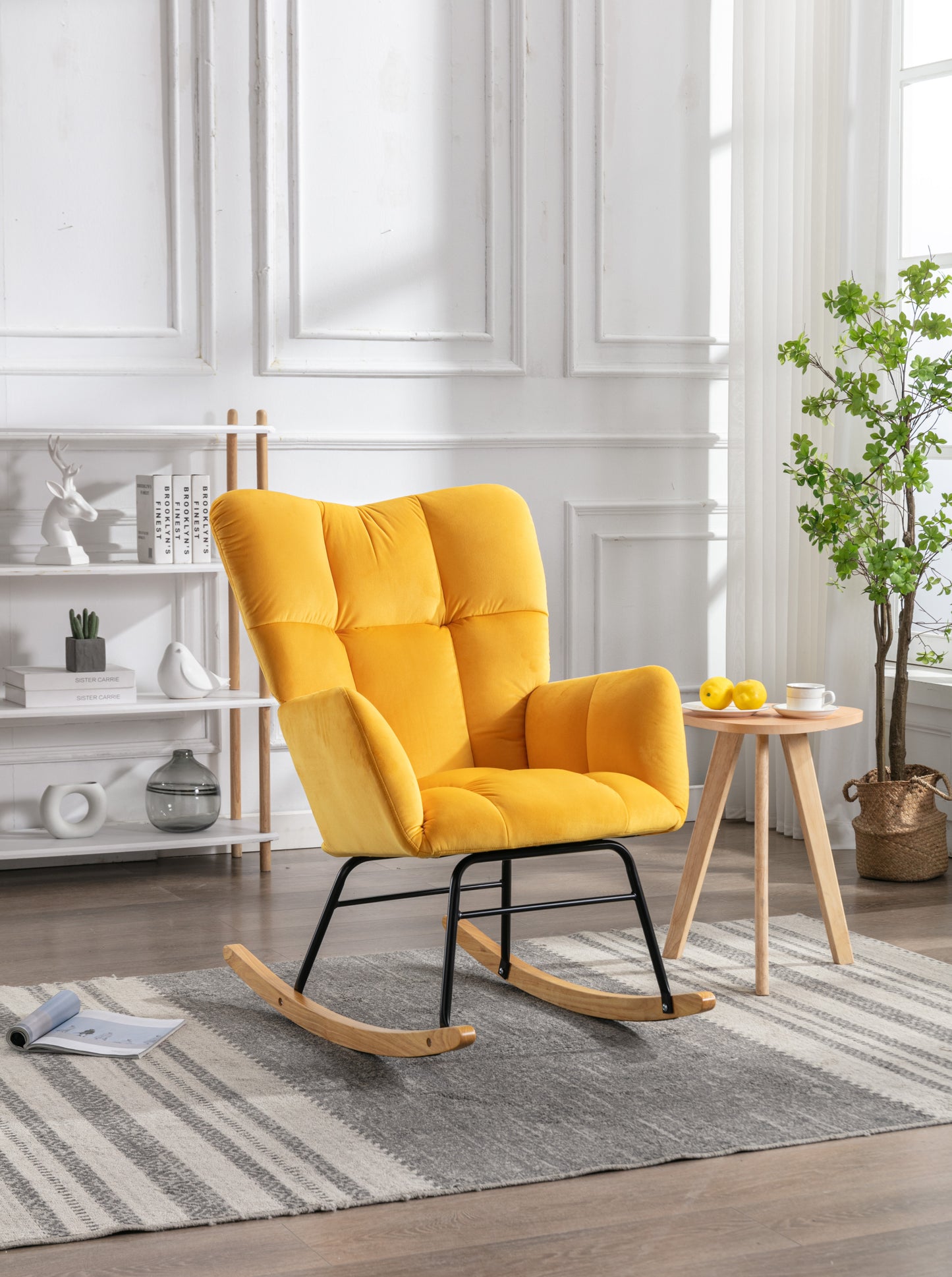 Noble Velvet Tufted Upholstered Rocking Chair - Yellow