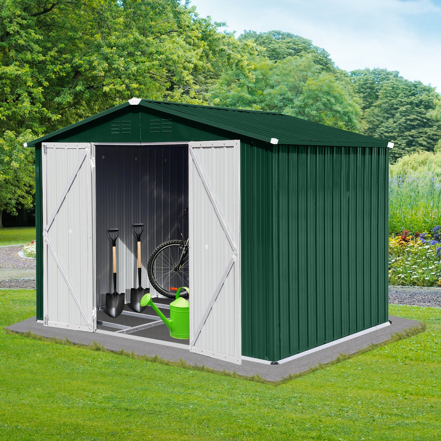 Homer 6 X 8 ft Metal Garden Sheds Outdoor Storage - Green+White