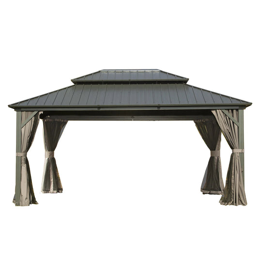 Newton 12 X 16 ft Outdoor Galvanized Steel Roof Gazebo - Brown