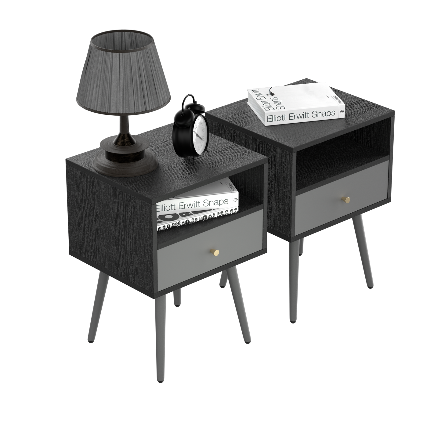 Chic Modern Nightstand with 1 Storage Drawer -  (Set of 2) - Dark Gray