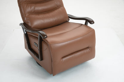 Tyler Swivel Power Recliner with Solid Wood Armrests - Orange