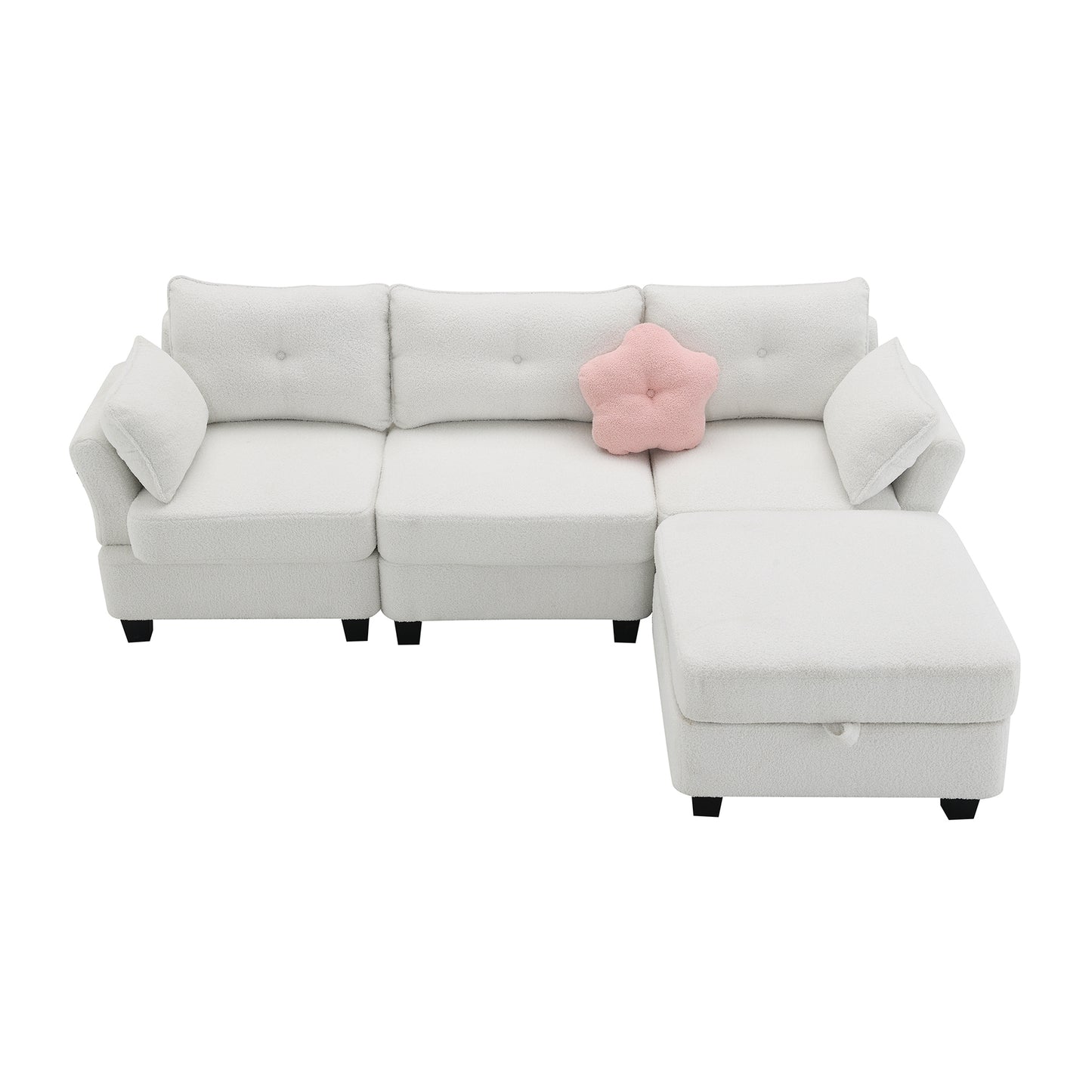 Fayen Velvet Sectional Sofa with Storage Ottoman - Beige