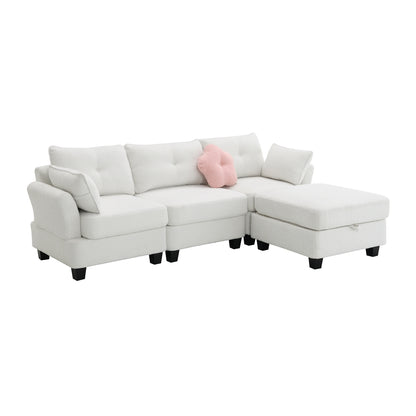 Fayen Velvet Sectional Sofa with Storage Ottoman - Beige