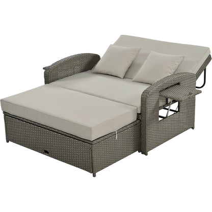 Tula PE Wicker Rattan Double Chaise Lounge - Gray