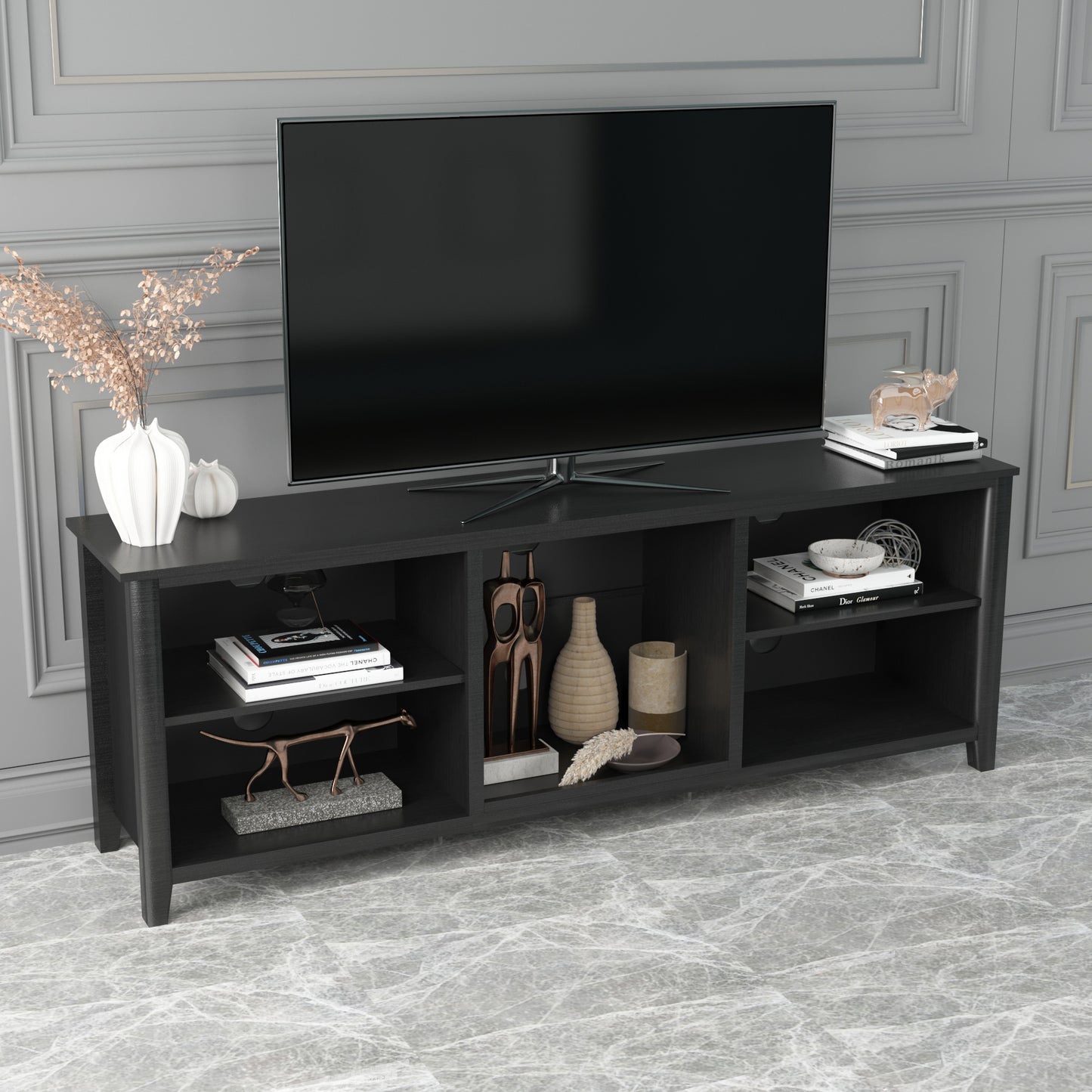 Wesley TV Stand Storage Media Console Entertainment Center - Black