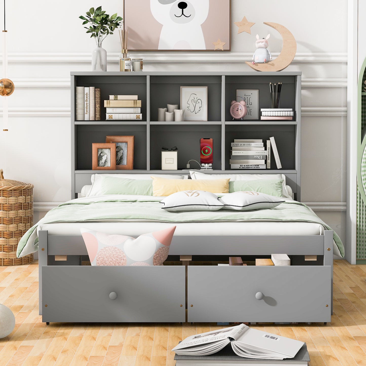 Jazz Full Size Platform Bed w 2 Drawers - Gray