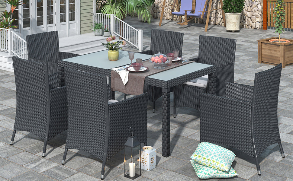 Neta 7 Pc Outdoor Patio Wicker Dining Set - Black