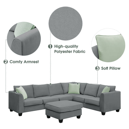 Harper Modular Sectional Sofa with Ottoman - Grey