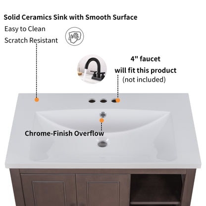 Wooden Bathroom Vanity with Ceramic Sink - Brown