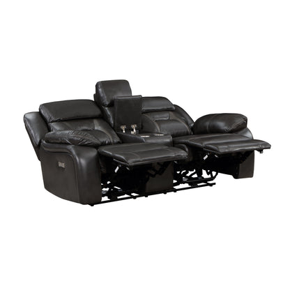 Alexis Power Reclining Love Seat with Center Console - Dark Gray