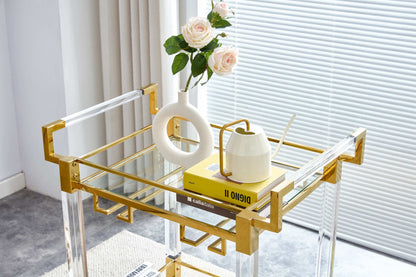 Bar Serving Cart Tempered Glass Metal Frame - Gold