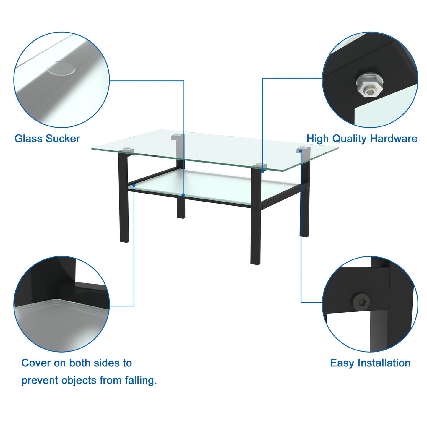 Kaya Glass Top Coffee Table - Black