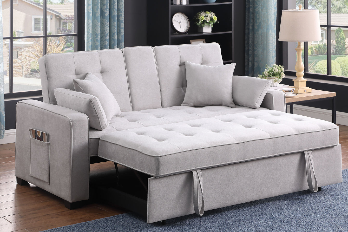 Cody II Woven Fabric Convertible Sleeper Loveseat - Light Gray