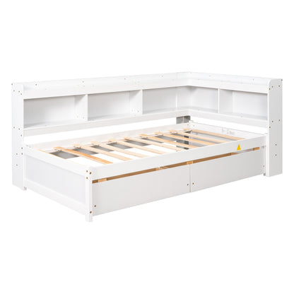 Parker Twin Size Daybed with Bookcases -Drawers - White