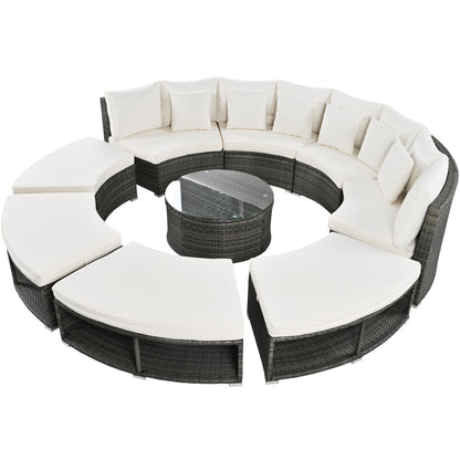 Serrano 9 Pc Outdoor Patio Circular Outdoor Sofa Set - Beige