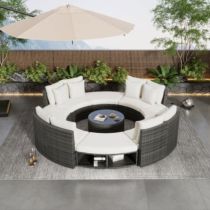 Serrano 9 Pc Outdoor Patio Circular Outdoor Sofa Set - Beige