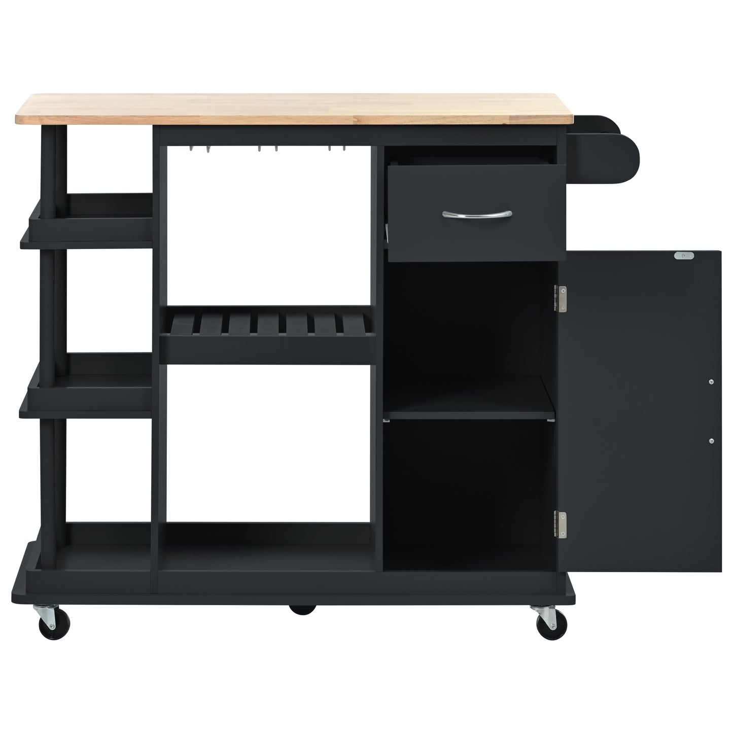 Elara Multipurpose Kitchen Cart Cabinet with Side Storage - Black