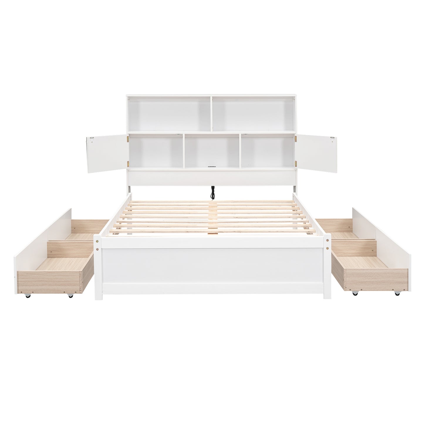 Jazz Full Size Platform Bed w 4 Drawers - White