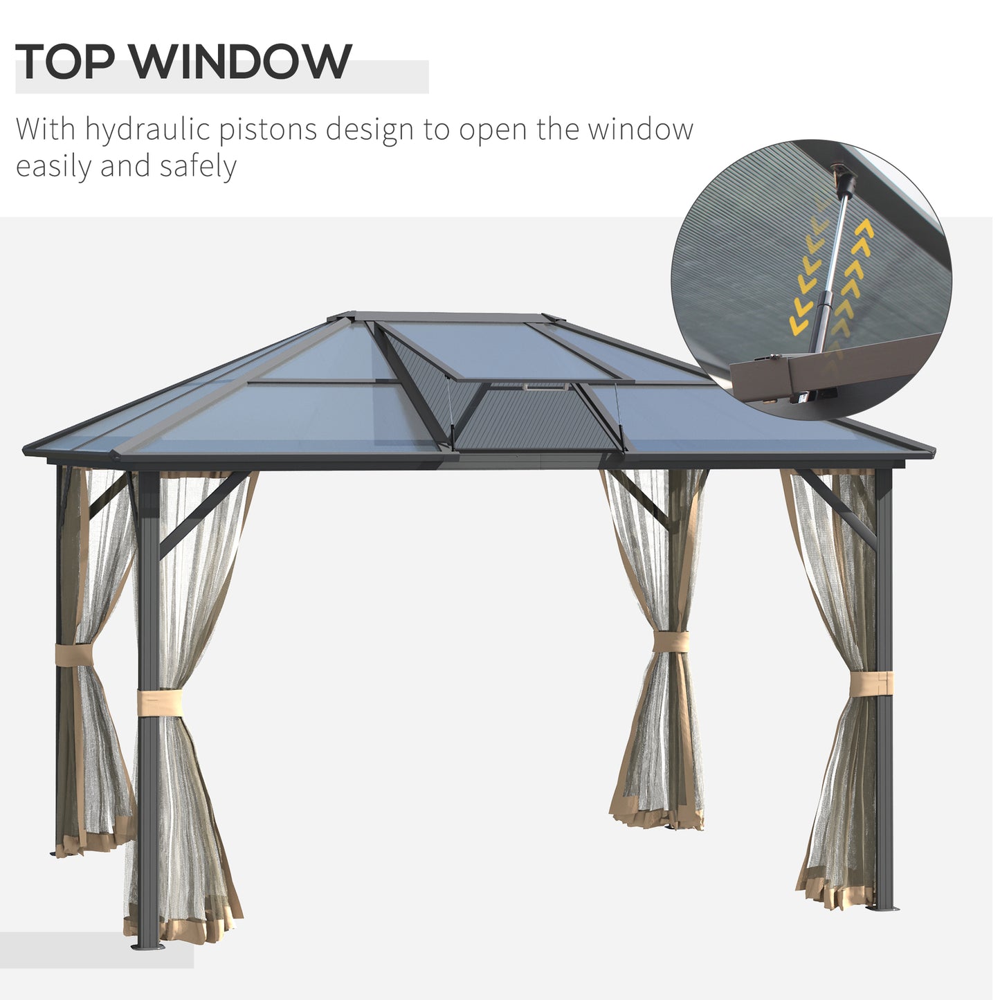 Kaplan 10 x 12 ft Hardtop Gazebo Canopy with Top Vent - Gray