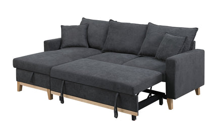 Colton Woven Reversible Sleeper Sectional Sofa with Storage Chaise - Dark Gray