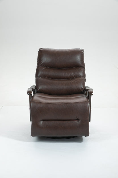 Tyler Swivel Power Recliner with Solid Wood Armrests - Brown