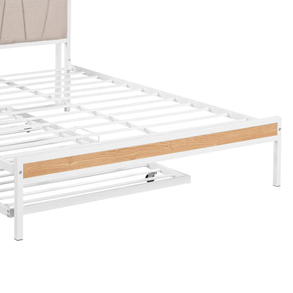 Quest Queen Size Metal Platform Bed Frame with Trundle - White