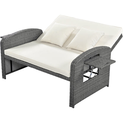 Tula PE Wicker Rattan Double Chaise Lounge - White