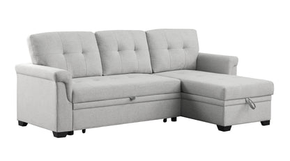 Hunter Linen Reversible Sleeper Sectional Sofa with Storage Chaise - Light Gray