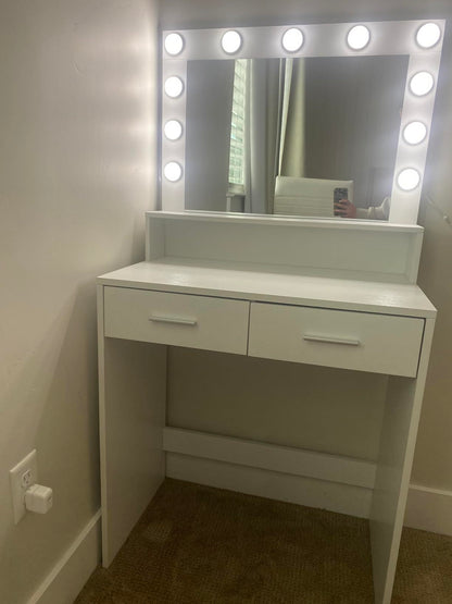 Neve Vanity Desk with Mirror and Lights - White