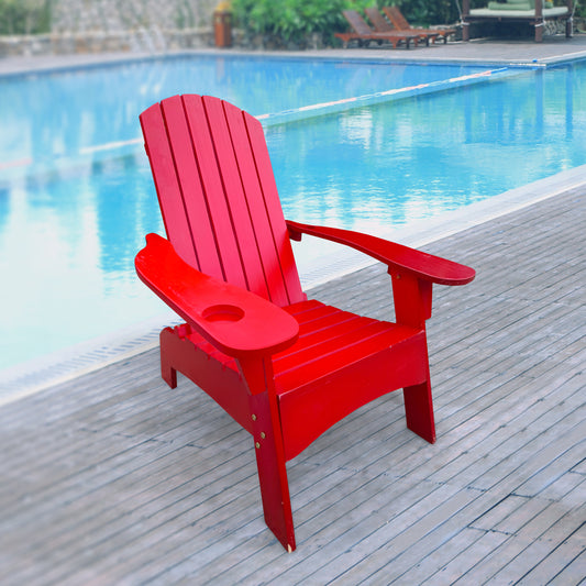 Surno Outdoor Wood Adirondack Chair with Umbrellaan hole - Red