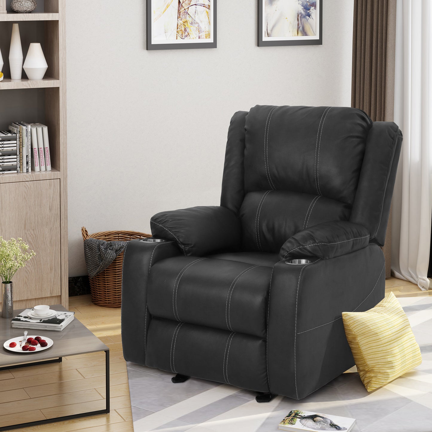 Aviana Glider Recliner Chair with Cup Holders - Black