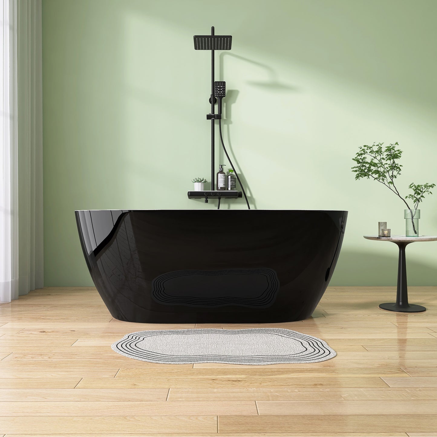 Nuvo 59" Acrylic Free Standing Oval Shape Soaking Tub - Gloss Black+White