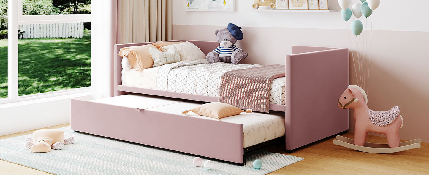 Toei Twin Size Upholstered daybed with  PopUp Trundle - Pink