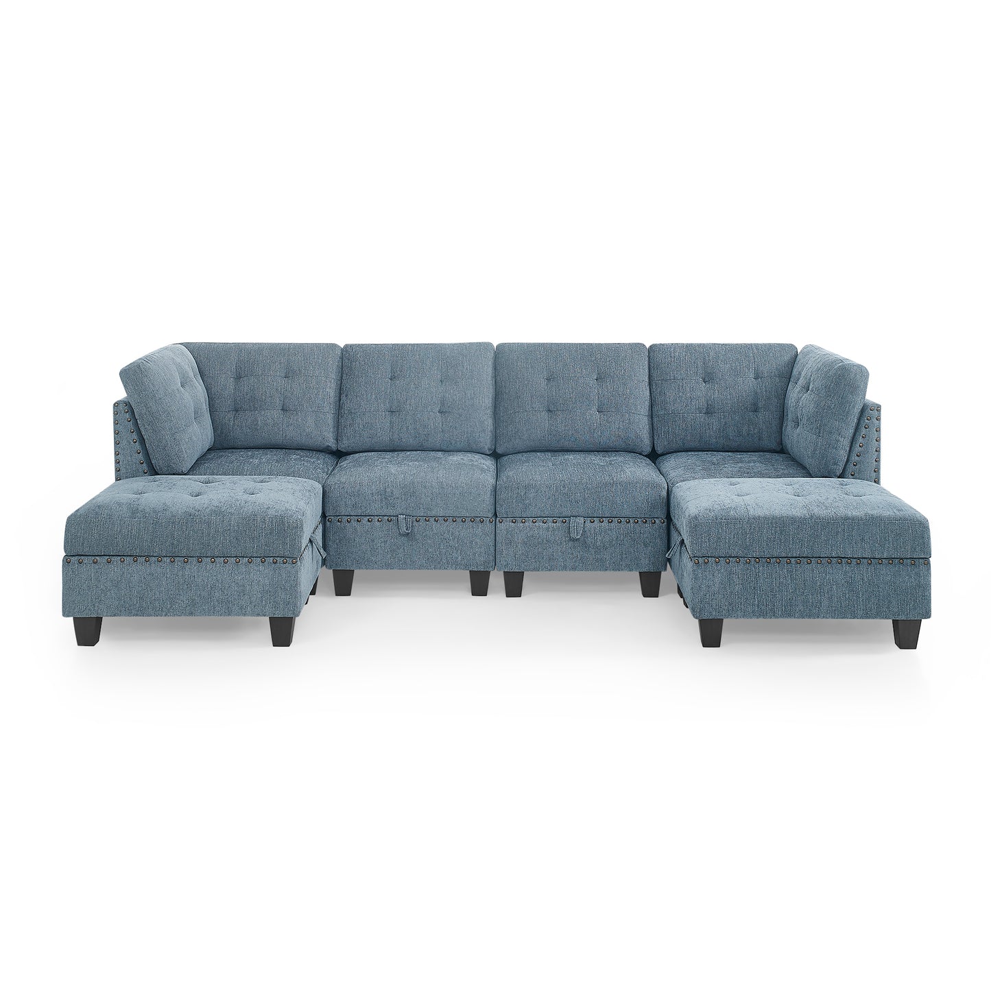 Molly Modular Sectional Sofa Two Single Chair ,Two Corner and Two Ottoman - Navy Blue